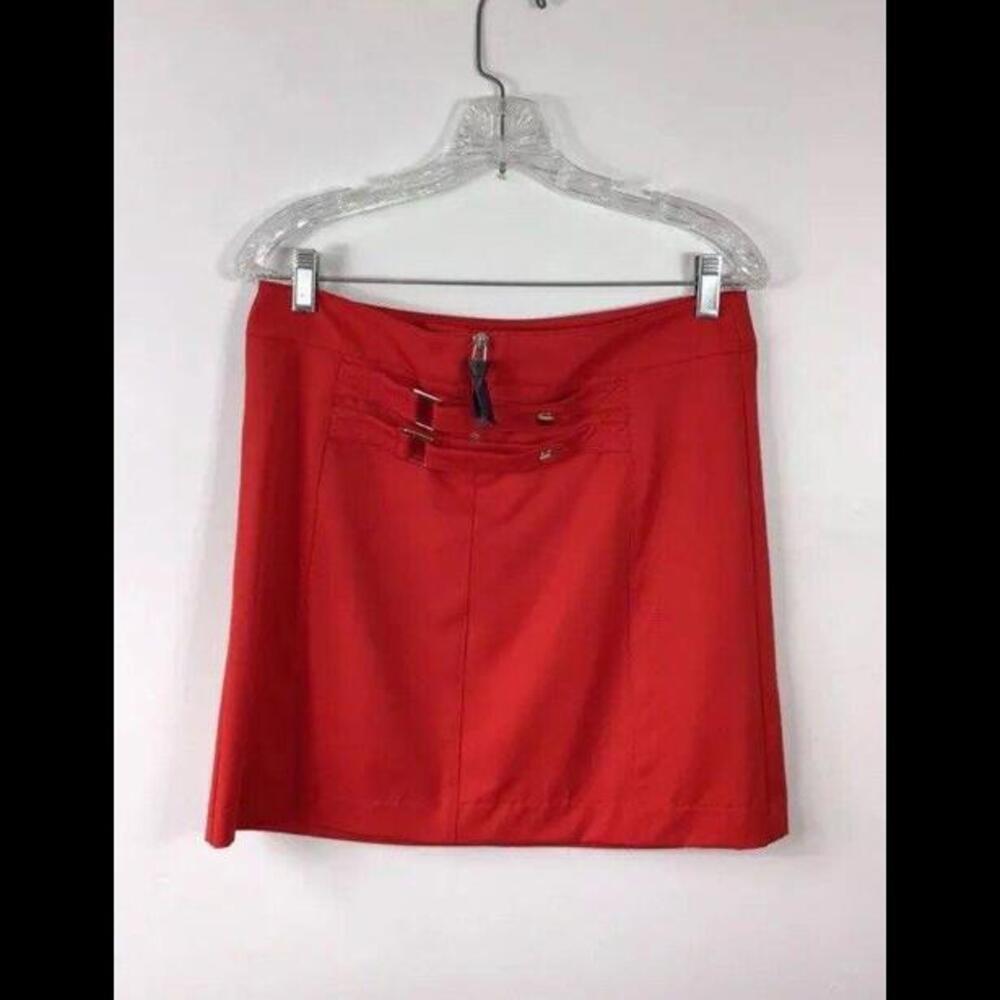 🦄💃🌹Cache Woman's Sz 10 Red A Line Skirt  Front Buckle 33 Waist 17 Long NWOT